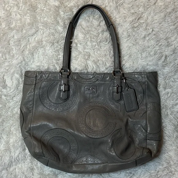 Coach Gray Leather Perforated C Tote